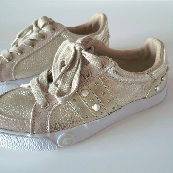 EUC G by Guess gold metallic finish embellished lace up sneakers, US 6 - Picture 5 of 11